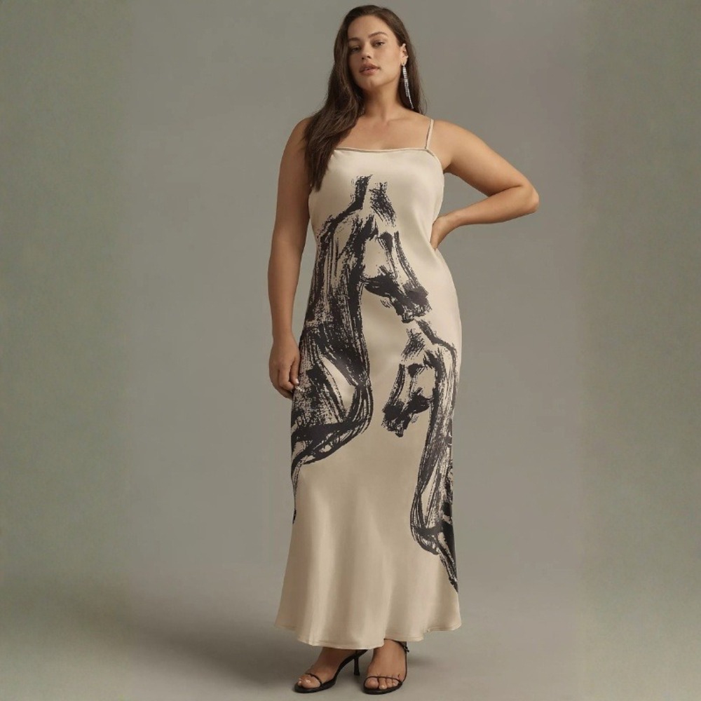 Anthropologie Conditions Apply Chloe Maxi Slip Dress Horse Satin Size 3x